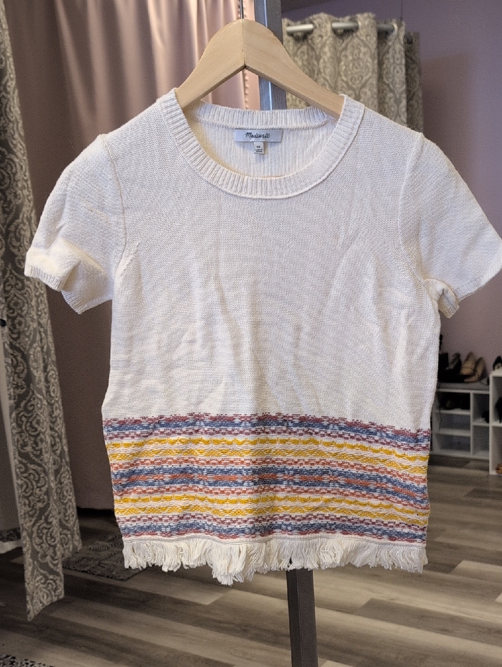 Madewell White Ribbed Knit Tee with Crew Neck